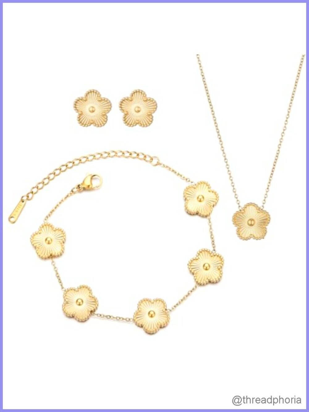 14K Gold Plated Stainless Steel Four Leaf Clover Jewelry Set for Women